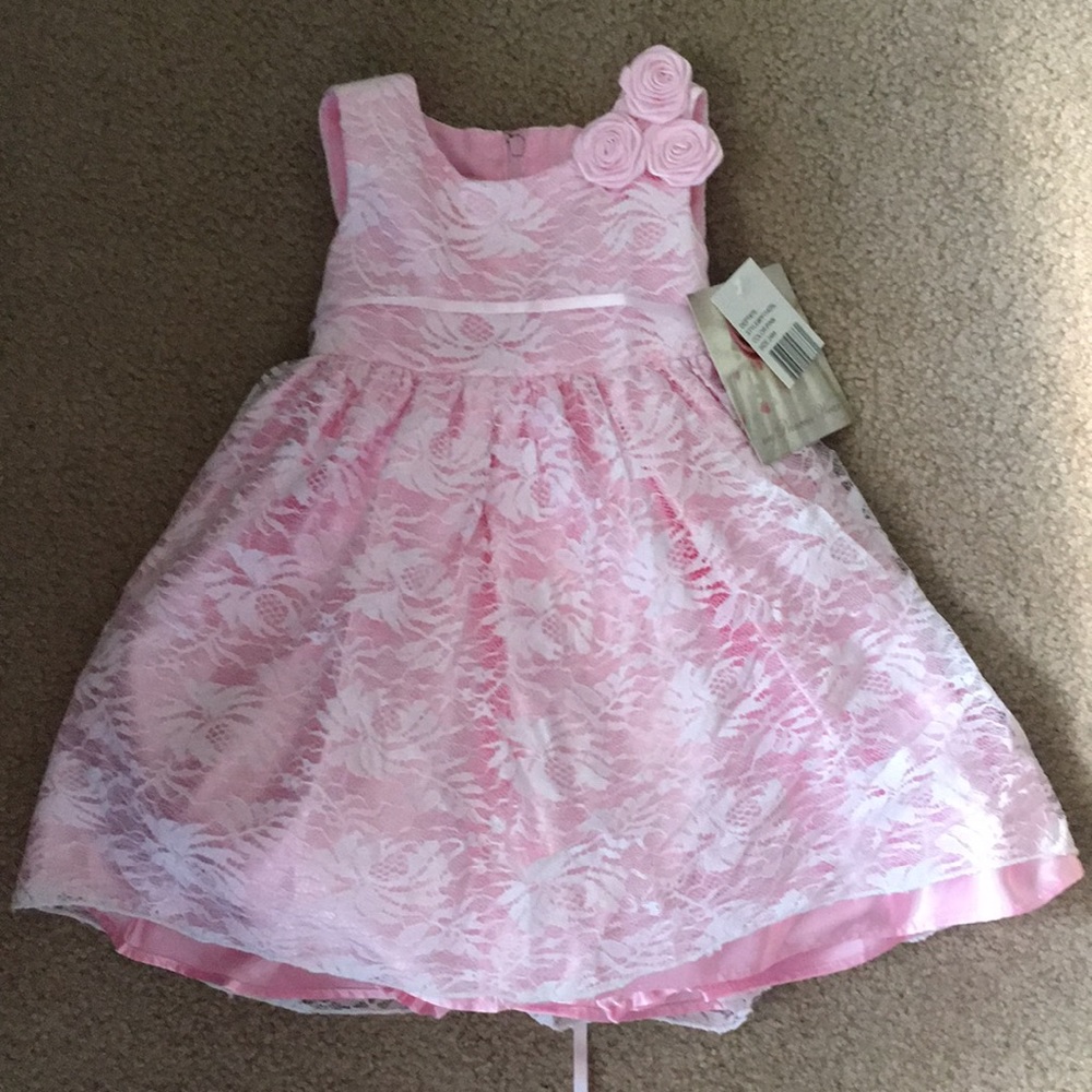 Pink satin and lace dress